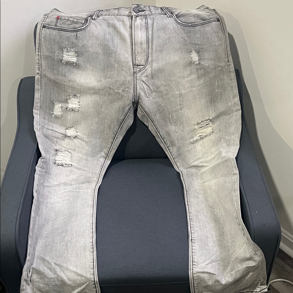 Men's Slim Fit Distressed Light Gray Jeans